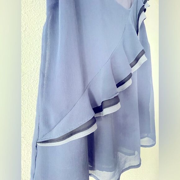 LOFT Sleeveless Blue Round-Neck layered Ruffled Top, lined Size S - Picture 6 of 7